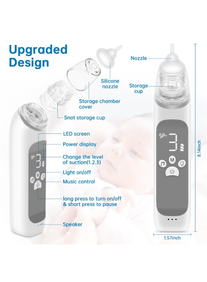 Celeritek Electric Nasal Aspirator for Baby, Large Flow, Baby Nose Sucker with 3 Suction Levels, Rechargeable Nose Cleaner for Toddlers, Music and Light Soothing, Soft Silicone Tips - Image 2